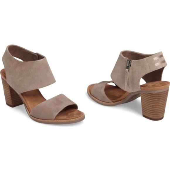 TOMS Shoes - Toms Majorca Suede Block Heel Cut Out Sandals Women's Natural Taupe Size US 8.5